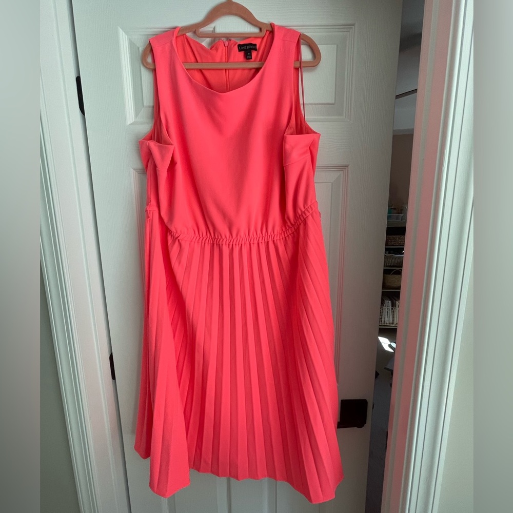 Pink Neon Sleeveless Dress with Pleated Skirt